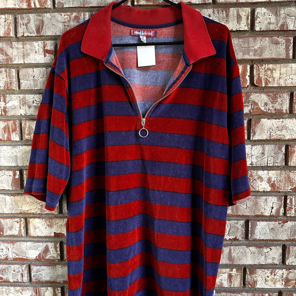Urban Outfitters Striped Fleece Quarter Zip Collared Pullover Shirt